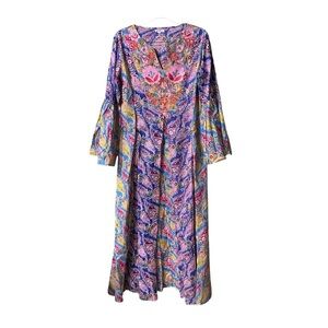 NWOT Debbie Katz South Beach long sleeve boho print maxi swim cover up dress